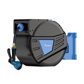 GardenJoy Retractable Garden Hose Reel-1/2in-65ft-Blue - Length: 5/8in-65ft