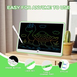 19 Inch LCD Writing Tablet for Kids Ages 3-9, Reusable Doodle Board with Stylus Pen, Type-C Rechargeable Drawing Pad, Educational Travel Toy for Boys & Girls, Perfect Birthday & Holiday Gift Green