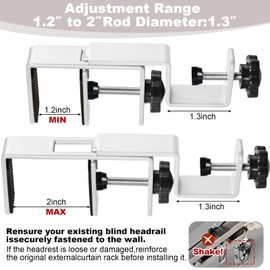 CboZpfa No Drill Curtain Rod Bracket Attachment for Outside Mounted Blinds,1.2-2" Adjustable,Tool-Free and Drill-Free,Anti-Damage screwcap,Curtain Magnet Buckle&Guidee(White,2Pack)