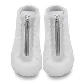 Sillies Waterproof Silicone Shoe Covers with Zipper for Rain, Snow, and Mud, Non-Slip Reusable Water and Dust Protectors for Sneakers, Boots, Bowling Shoes, Includes Matching Pouch, Frost, Small