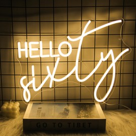 Kullneon Hello Sixty Neon Sign Happy 60th Birthday LED Signs Warm White 60 Years Dimmable Neon Lights 60th Birthday Decorations Neon Signs for Wall Bedroom Birthday Party Decor Birthday Supplies