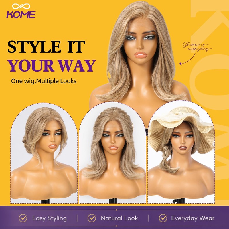 Blonde Highlight Bob 13×6 Synthetic Lace Front Wig for Women