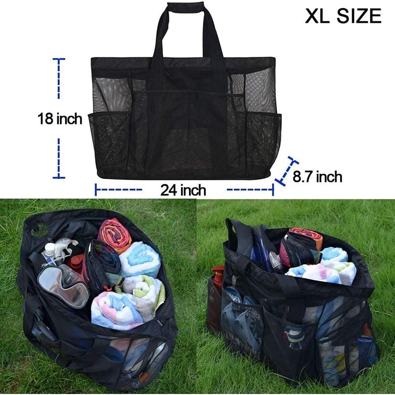 Bolsa de playa extragrande, bolsa de malla XL con cierre