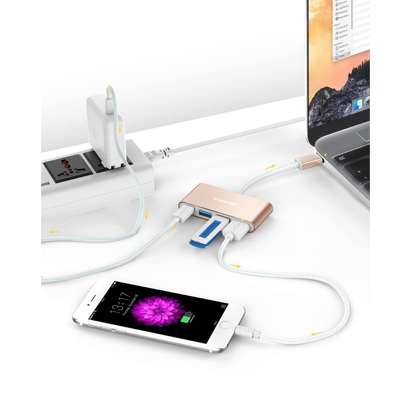 LENTION Hub USB C con USB3.0&USB2.0, 100W PD, Adaptador Tipo