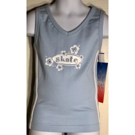 LEGACI SPORT by GK Elite GK SKATE TANK TOP GIRLS SMALL BLUE COTTON SKATE FLORAL GRAPHICS JA STRIPES Sz S