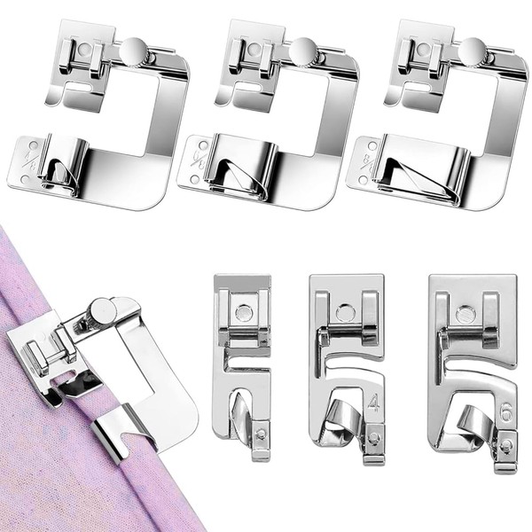 6 PCS Rolled Hem Presser Foot Kit, Adjustable Rolled Hem