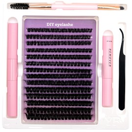 HBZGTLAD New DIY Lash Extension Kit 266pcs Individual Lashes Cluster 9-16mm Mix 40D 50D 60D 80D with Lash Bond and Seal and Remover Lash (zi 80D kit)