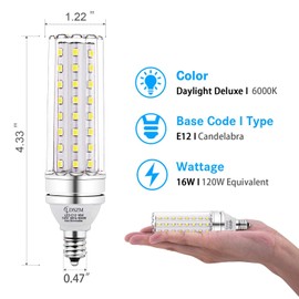 E12 LED Corn Bulbs,16W LED Candelabra Bulbs,120 Watt Equivalent 1400lm,Decorative Candelabra Base, Non-Dimmable LED Chandelier Bulbs, Ceiling Fan Light Bulbs,Daylight Deluxe 6000K LED Lamp, Pack of 4
