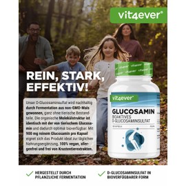 Glucosamine 900 mg - 300 Capsules - Bioactive D-Glucosamine Sulphate from Fermentation - No Unwanted Additives - High Dose - Vegan