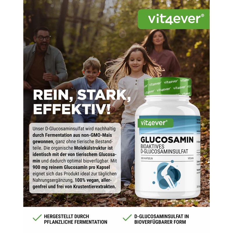Glucosamine 900 mg - 300 Capsules - Bioactive D-Glucosamine Sulphate