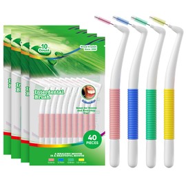 Annauiy Interdentalbürsten Set,40 Stück, Zahnzwischenraumbürsten mit 90 ° Winkelgriff L-Förmige,Für 0,6/0,7/0,8/1,0-1,2MM Zahnreinigung Zwischenräume,Zahnspangen & Dentalgeräte