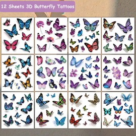 CHARLENT Butterfly Tattoos for Women Girls - 120 PCS Realistic 3D Butterfly Temporary Tattoos for Party Favors Decoration