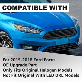 Reinko LED DRL Headlights Assembly (ST Style) Compatible with 2015 2016 2017 2018 Ford Focus W/Bulbs Chrome W/Amber Headlamp Assy. 1x Pair