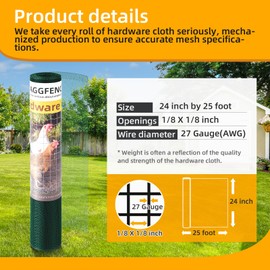 AggFencer 24in x 25ft Green Hardware Cloth 1/8 inch 27Ga PVC Coated Wire Mesh Vinyl Coated Galvanized Wire Mesh Screen Roll, Welded Metal Chicken Wire Fencing, for Garden Plant Fencing Bee Screen
