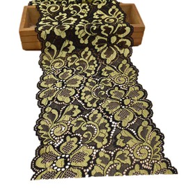 5 Yards Jasmin Metallic Floral Lace Ribbon Stretch Lace Trim Elastic Webbing African Fabric Width 18cm for DIY Craft Jewelry Making Clothes Accessories Gift Wrapping Wedding Party Decoration(Gold)