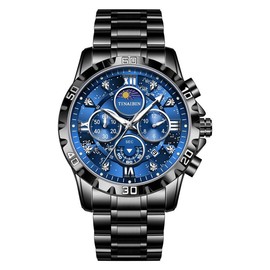 Father's Day gift,watch men,quartz watch set,wrist watch addict fashion silver  watch iced  watches green water analog watch - Colour: Blue