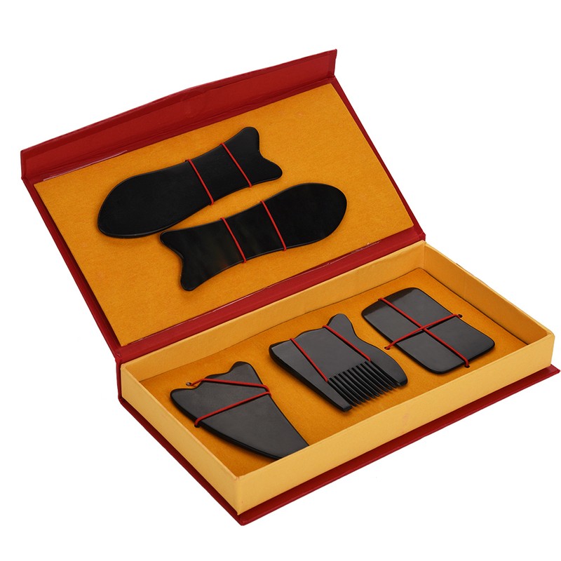 Horn Scraping Plate Set Massage Health Relaxation Natural Facial Body