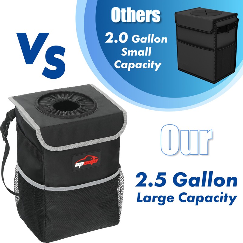 EPAuto Waterproof Car Trash Can with Lid and Storage Pockets,
