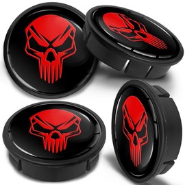 SkinoEu Set of 4 Hub Caps Hub Caps Wheel Hub Caps Wheel Hub Caps Wheel Hub Cover with Silicone Sticker 60 mm, Skull, Red, CX 36