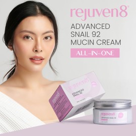 Rejuven8 Advanced Snail 92 All-In-One Cream – 100g Snail Mucin Moisturiser – Anti-Aging, for Application on Face with 92% Snail Filtrate – Lightweight Snail Mucin Cream for Women & All Skin Types