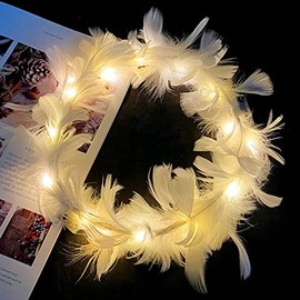 Earent Diadema de plumas LED luminosa con 3 luces LED brillantes para la cabeza de Navidad y fiestas, accesorios para el pelo para mujeres y niñas (luz cálida)
