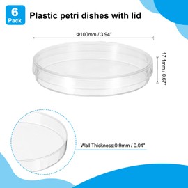 PATIKIL 100mm Plastic Petri Dishes with Lid, 6 Pcs Petri Plates Tissue Culture Plate for Lab Science Experiment, Clear