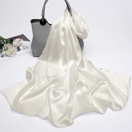 LumiSyne Women's Satin Chiffon Festive Stole Scarf Plain Lightweight Scarf Wrap for Bride Bridesmaid Wedding Evening Dress Prom, beige