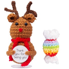 CoFuBcad Positive Crochet Christmas Deer and Snowman, 2 Pack Funny Emotional Support Knitted Santa Claus and Snowman for Christmas Decoration, for Friends and Family.