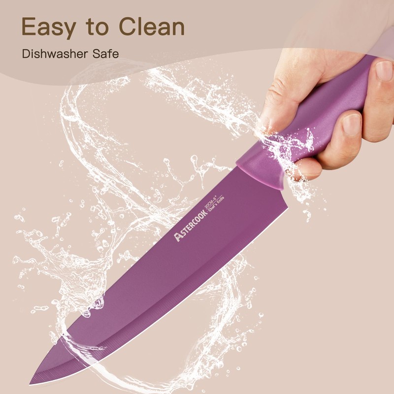 Astercook 6 Piece Color-Coded Kitchen Knife Set, Stainless Steel Chef