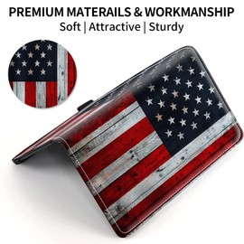 WZCJDHMJ Leather Checkbook Covers for Personal Checkbook Check book Holder Cover Wallets for Women Men,RFID-Blocking Slim Checkbook Cover for Duplicate Checks with Elastic Strap,Wood Plank Flag
