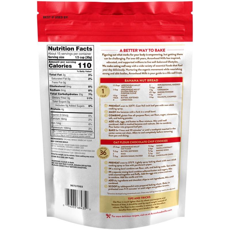 Arrowhead Mills Organic Oat Flour, 16 oz Bag