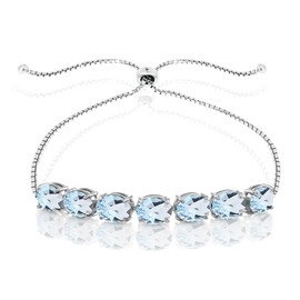 Sterling Silver Genuine, Created or Simulated Gemstone 9x7mm Oval-Cut Adjustable Bracelet, Metal, Topaz,