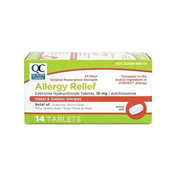 Quality Choice Allergy Relief Cetrizine Hydrochloride, 10 mg, Antihistamine, 14 Tablets