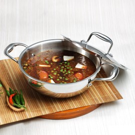 Vinod Platinum Triply Stainless Steel Extra Deep Kadai with Stainless Steel Lid 1.5 litres Capacity (20 cm Diameter) | 20 cm Triply Stainless Steel Kadai, Silver (Induction and Gas Stove Friendly)