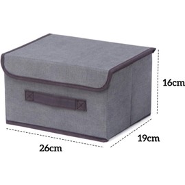 EURXLQ 2 Grey Foldable Storage Boxes with Lids 26 x 19 x 16 cm, Linen Fabric Foldable Storage Bin with Flip-Top Lid & Handles, Clothes Blanket Box for Home, Wardrobe