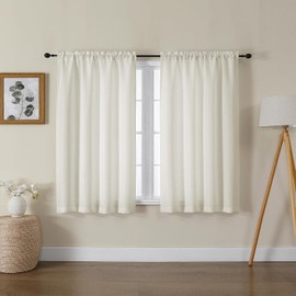 Lecloud Cortinas de Cocina Bessie Color Marfil de 45 Pulgadas de Largo, 2 Piezas, Cortinas Cortas rústicas Que filtran la luz, Cortinas de Tejido de Lino sintético Amarillento para baño en sótano (c