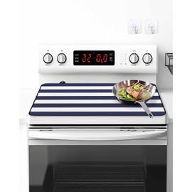 Stove Top Cover Classical Nautical Stripe Stove Cover for Electric Stove Top Navy Blue Striped Glass Cooktop Covers Anti-Slip Mat Heat Resistant Countertop Protector Home Kitchen Decor 28.5"x20.5"
