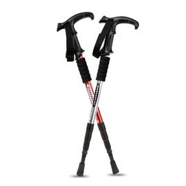 Duralumin Extreme 4-stage T-shaped hiking stick / hiking cane Mountaineering supplies Mountaineering stick Mountaineering equipment T-shaped stick Cane Mountaineering stick T-shaped silver 2ea