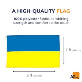 AZ FLAG - Ukraine Flag - 2x3 Ft - 100D Polyester Ukrainian Banner with Two Metal Grommets - Fade Resistant - Vivid Colors - 2' x 3' Feet - 90x60 Cm