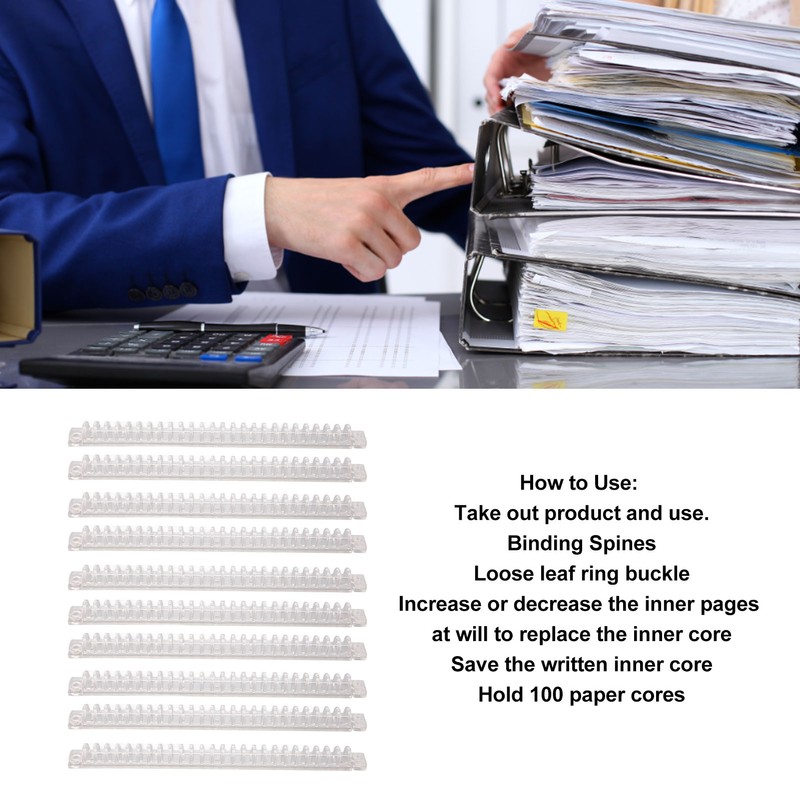 10Pcs Binding Spines Plastic Comb Spiral Coil 26 Holes 100