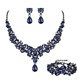 EVER FAITH Austrian Crystal Bridesmaids Elegant Water Drop Flower Cluster Statement Chunky Necklace Earrings and Bracelet Set Clear Silver Tone, Crystal, No Gemstone