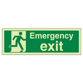 VSafety 21015AX-G Safe Condition Exit Sign, "Emergency Exit", Landscape, 1 mm Glow In The Dark Plastic, 300 mm x 100 mm, Green