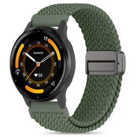 Folavii 18mm Magnetic Braided Nylon Band Compatible with Garmin Venu 3S/Venu 2S/Vivoactive 4S/Vivomove 3S/Forerunner 255S/Forerunner 265S, Quick Release Stretchy Strap for Women Men