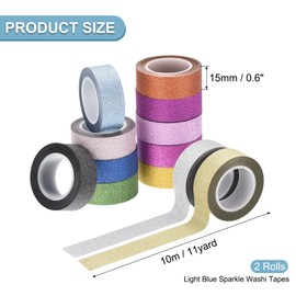 sourcing map 2 Rolls Glitters Washi Tape 0.6 Inch x 11 Yards Decorative Tape Colored Masking Tape Crafting Washi Tape for DIY Crafts, Gift Wrapping, Scrapbook, Party Decorations, Light Blue
