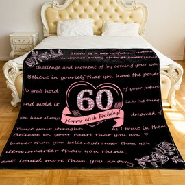 KERAOO Happy 60th Birthday Blanket Gift for Women, 60 Years Old Birthday Ideas Gift for Her, 60th Birthday Christmas Mother's Day Throw Blanket Gift for Wife Mom Grandma Nana