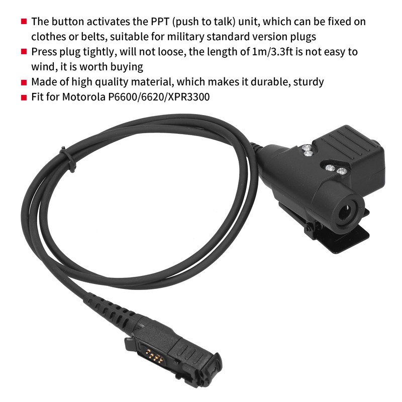 U94 PTT Cable Plug Headset Adapter Fit for Motorola P6600/6620/XPR3300