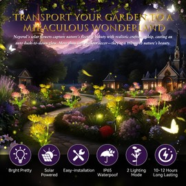 Neporal Garden Solar Lights Outdoor Decorative, 2024 Upgraded Solar Panel + 2 Lightning Modes, IP65 Solar Flowers Outdoor Waterproof for Yard/Backyard/Garden Decor, 4PK Solar Flower Lights Outdoor