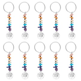 UNICRAFTALE 16pcs Crystal Charm Keyring Gemstone Life Tree Pendant Keychain Crystals Tumbled Stone Beads Keyring for Best Friend DIY Charm Gift