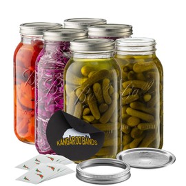 Ball Wide Mouth 64 oz (half gallon) mason Jars with Lids and Bands (6-Pack) bundled With, KangarooBands Jar Opener, and Package Of Jar Labels | Canning, Fermenting, Pickling, DIY Decors Projects