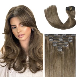 WindTouch Brown Hair Extensions for Women Clip in, 20 Inch 70g 7pcs Ash Brown Clip in Hair Extensions Human Hair, Natural Straight Remy Human Hair Clip in Extensions for Women